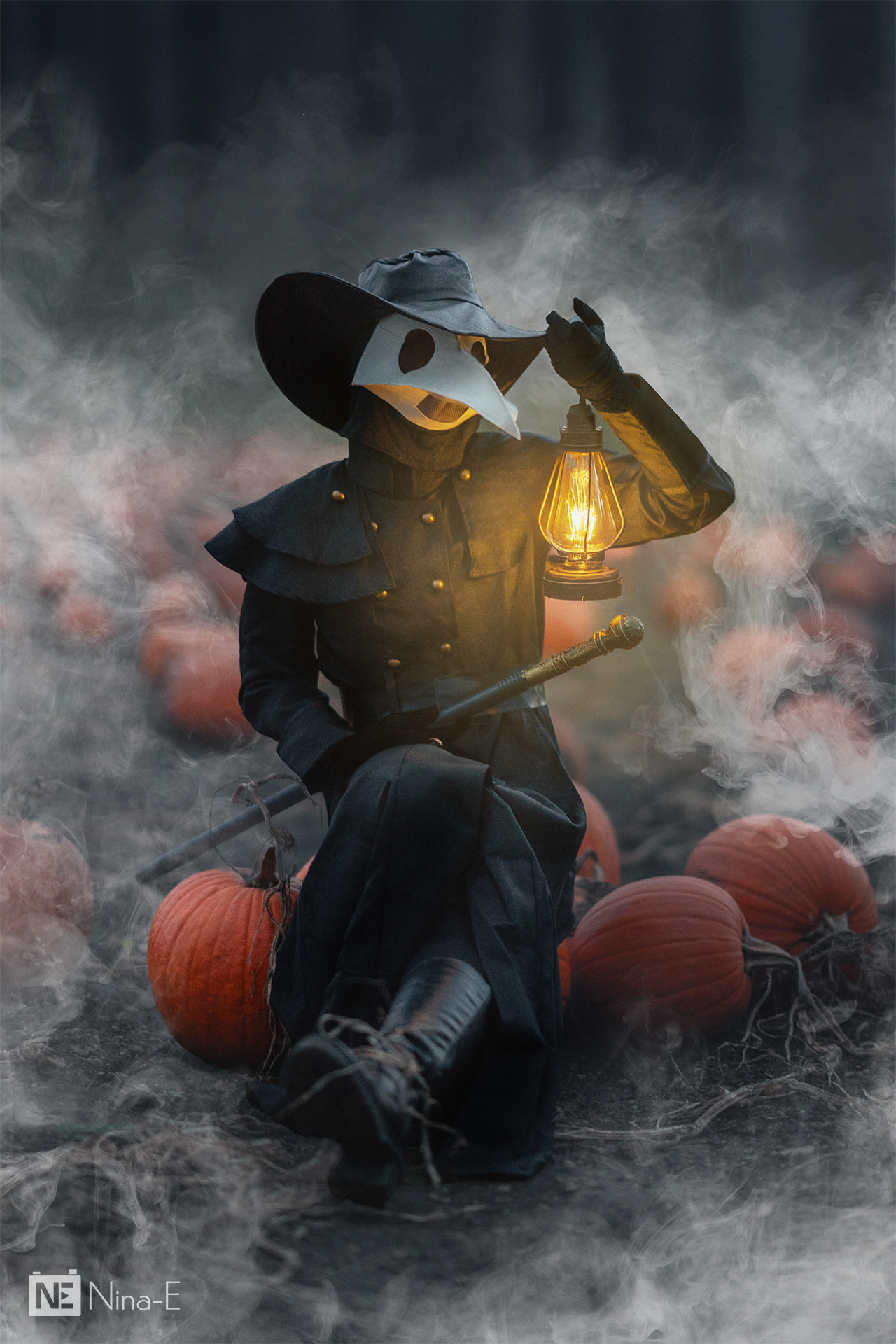 Pestärztin am Kürbisfeld